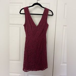 Maroon Lace Dress with Key Hole Cut Out